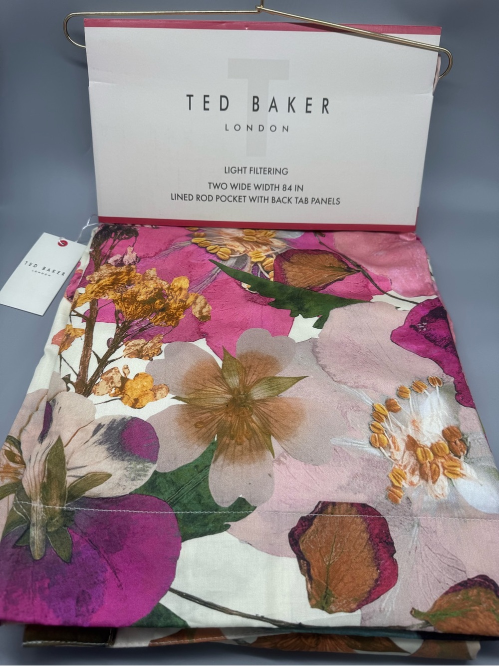 NEW Ted Baker 2 LINED 50x84 Window Curtain Panels Mod Floral Cotton Filtering